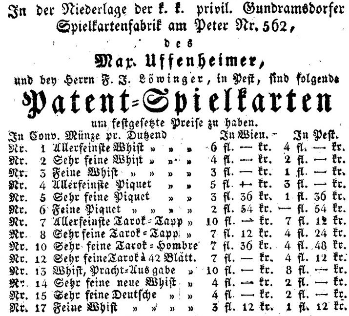 Preisliste 1826